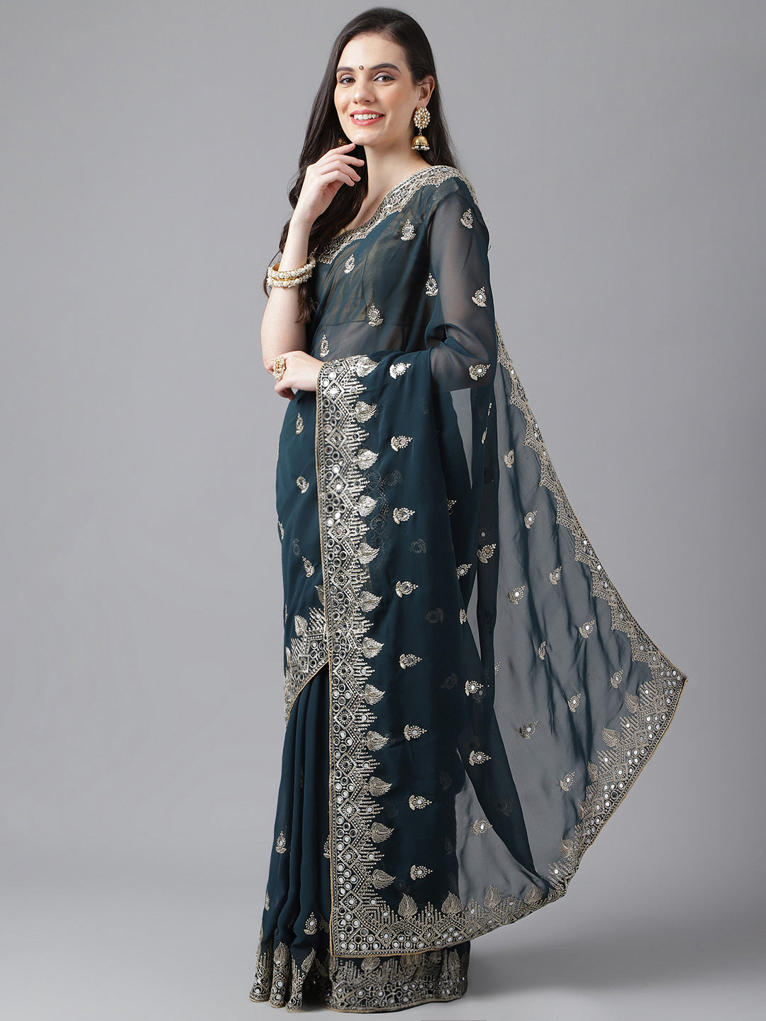 Classic Traditional Georgette Saree with Satin Silk Blouse Piece