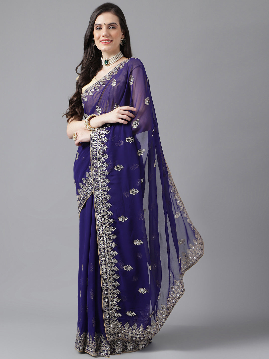 Classic Traditional Georgette Saree with Satin Silk Blouse Piece