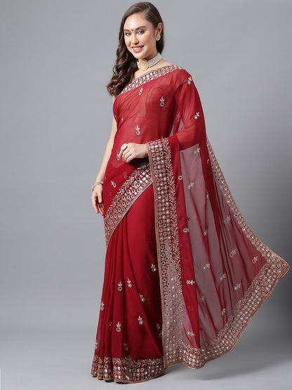 Classic Traditional Georgette Saree with Satin Silk Blouse Piece