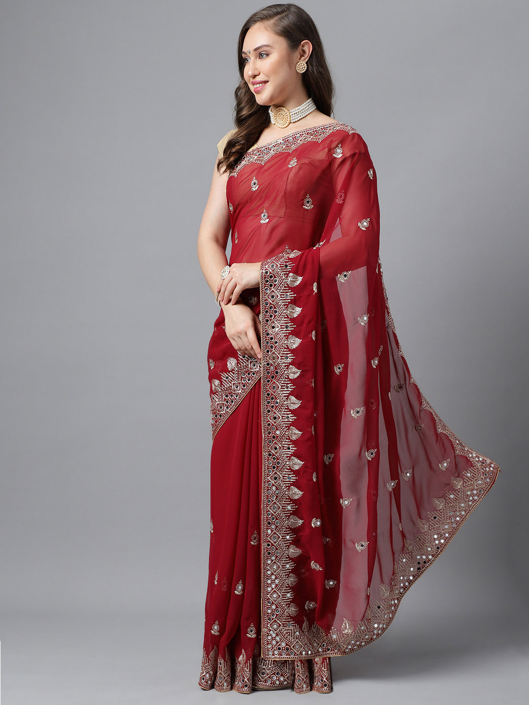 Classic Traditional Georgette Saree with Satin Silk Blouse Piece