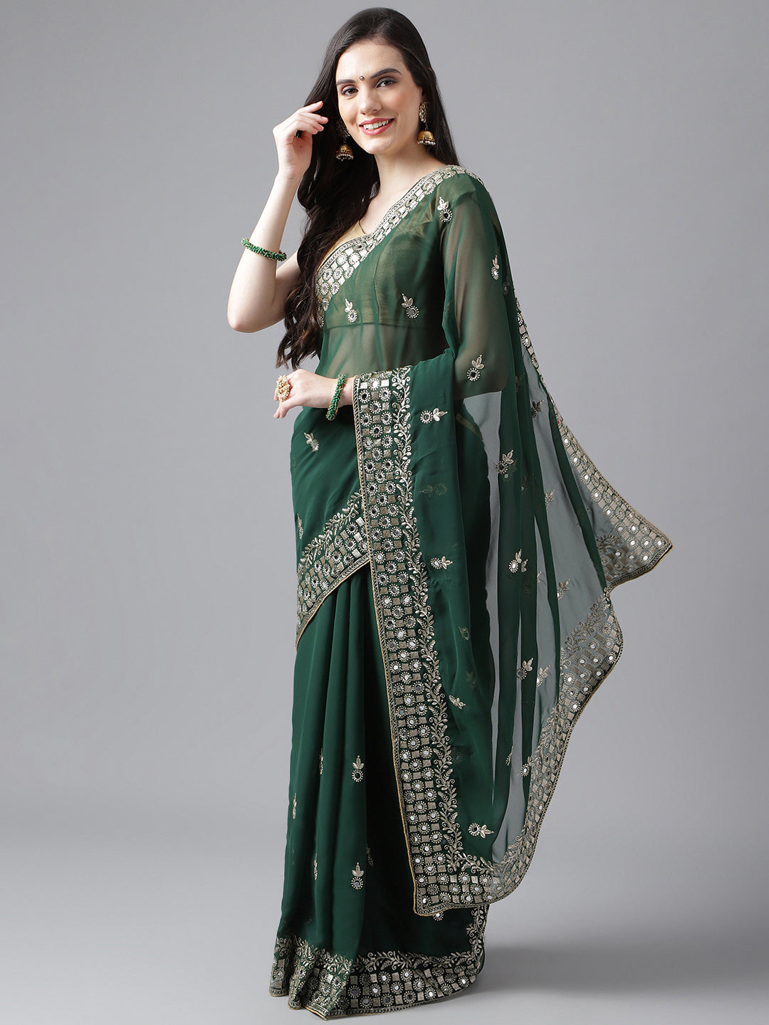 Classic Traditional Georgette Saree with Satin Silk Blouse Piece