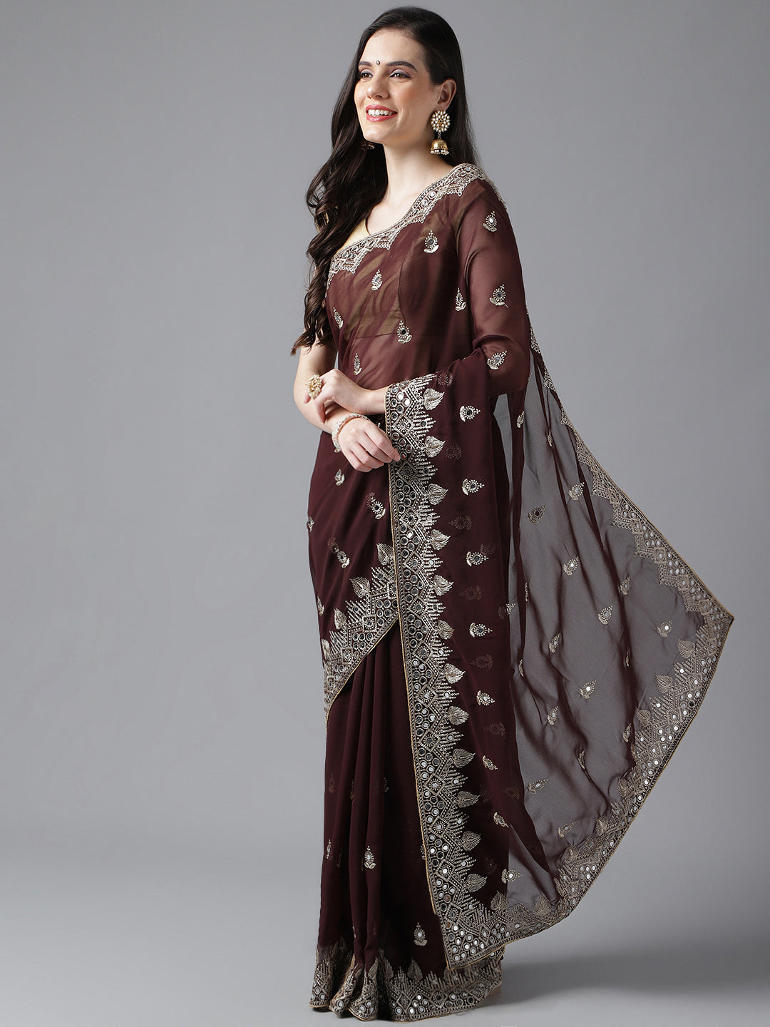 Classic Traditional Georgette Saree with Satin Silk Blouse Piece