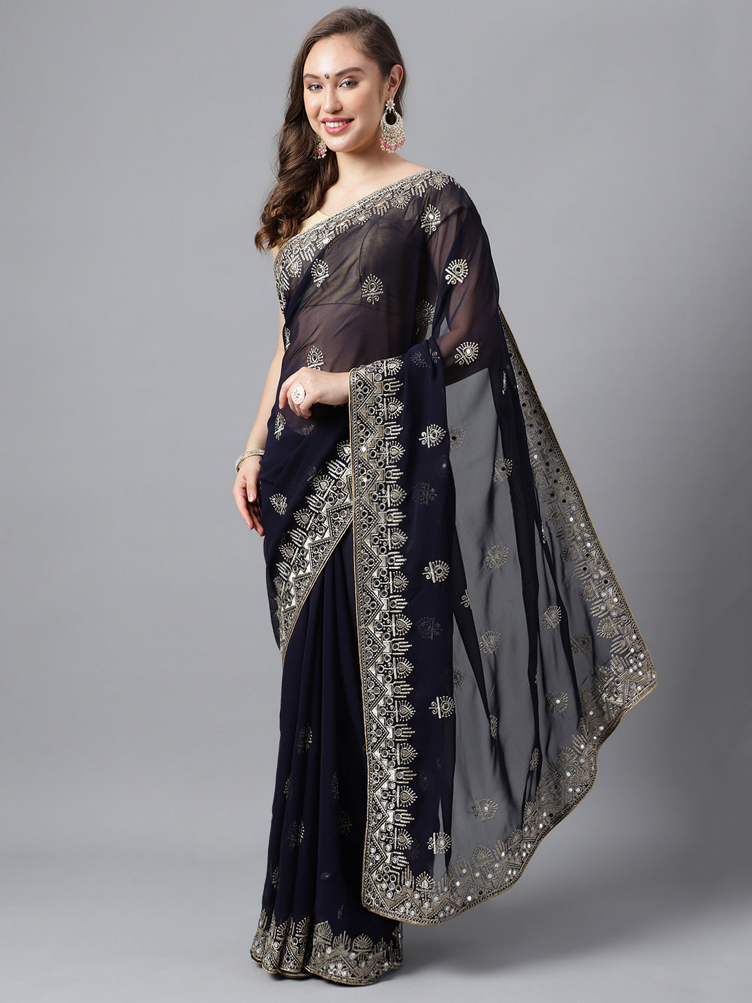 Classic Traditional Georgette Saree with Satin Silk Blouse Piece