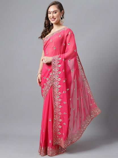 Classic Traditional Georgette Saree with Satin Silk Blouse Piece