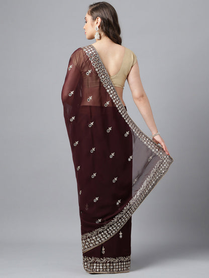 Classic Traditional Georgette Saree with Satin Silk Blouse Piece