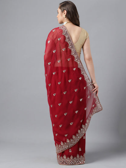 Classic Traditional Georgette Saree with Satin Silk Blouse Piece