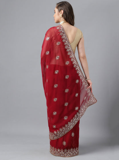 Classic Traditional Georgette Saree with Satin Silk Blouse Piece