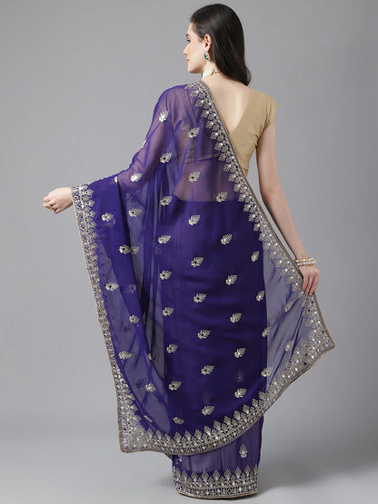 Classic Traditional Georgette Saree with Satin Silk Blouse Piece