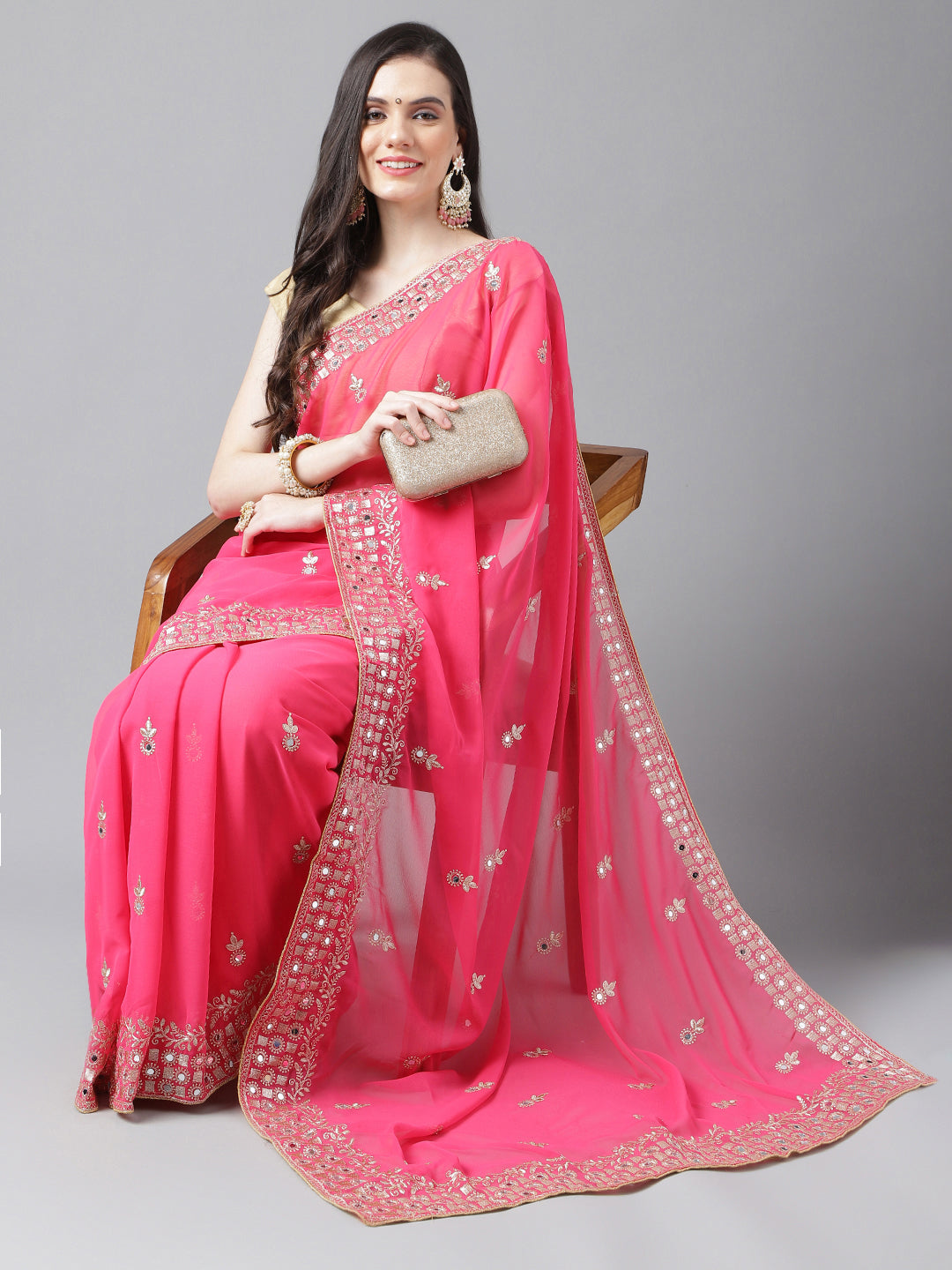 Classic Traditional Georgette Saree with Satin Silk Blouse Piece