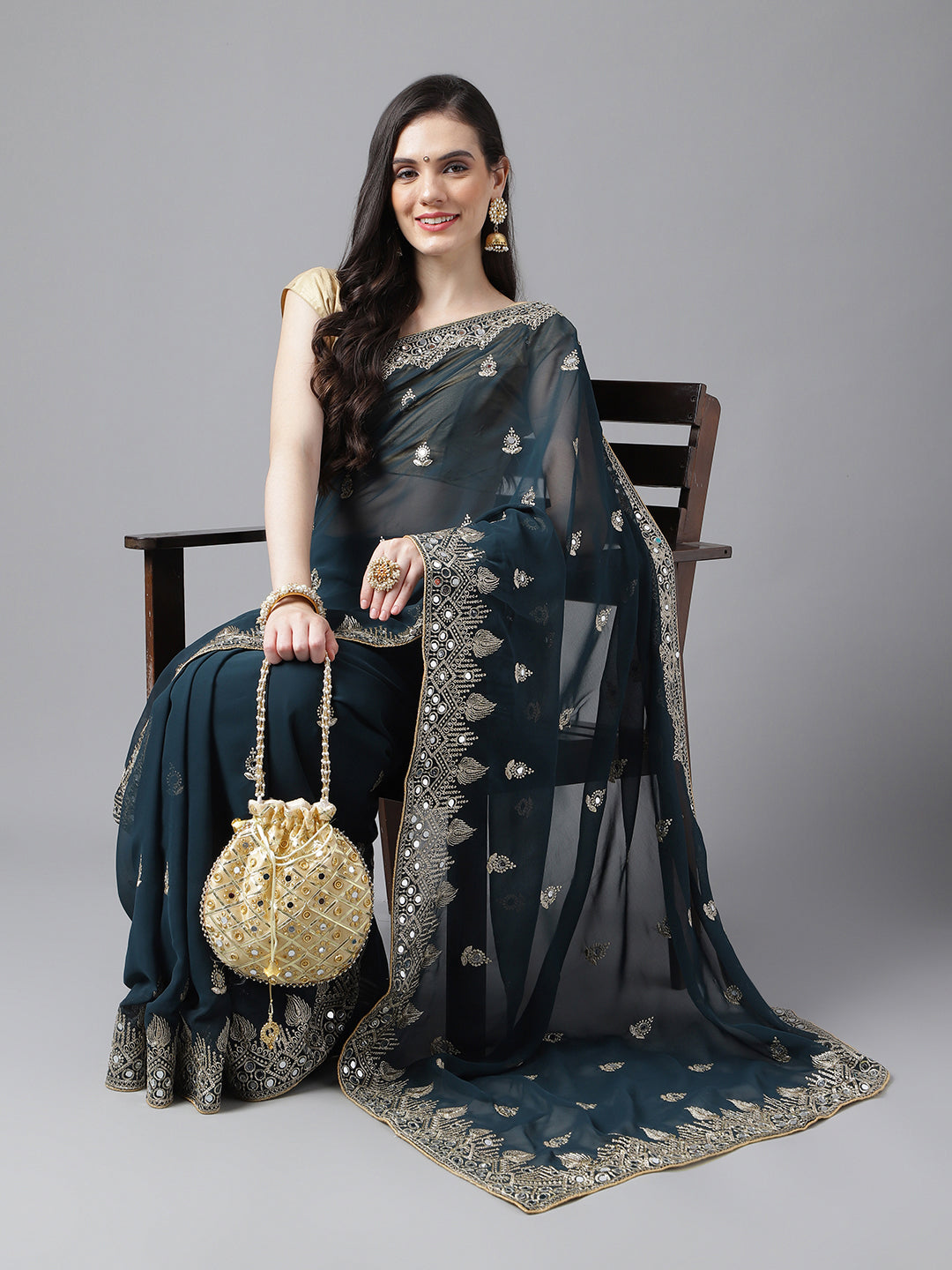 Classic Traditional Georgette Saree with Satin Silk Blouse Piece