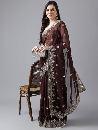 Classic Traditional Georgette Saree with Satin Silk Blouse Piece