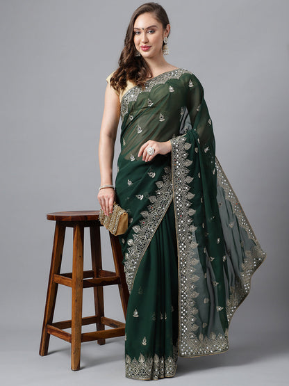 Classic Traditional Georgette Saree with Satin Silk Blouse Piece