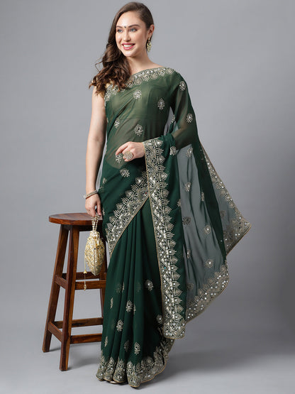 Classic Traditional Georgette Saree with Satin Silk Blouse Piece