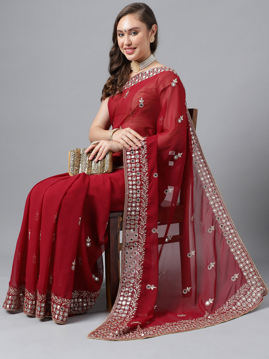 Classic Traditional Georgette Saree with Satin Silk Blouse Piece