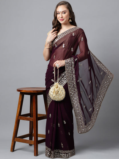 Classic Traditional Georgette Saree with Satin Silk Blouse Piece