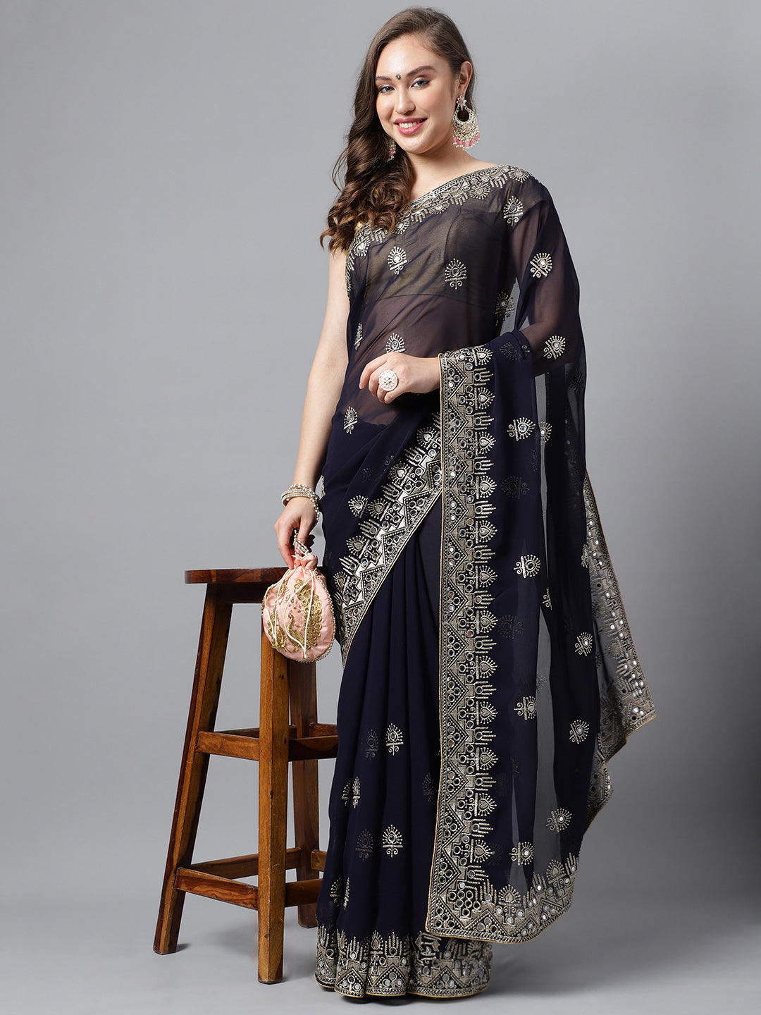 Classic Traditional Georgette Saree with Satin Silk Blouse Piece