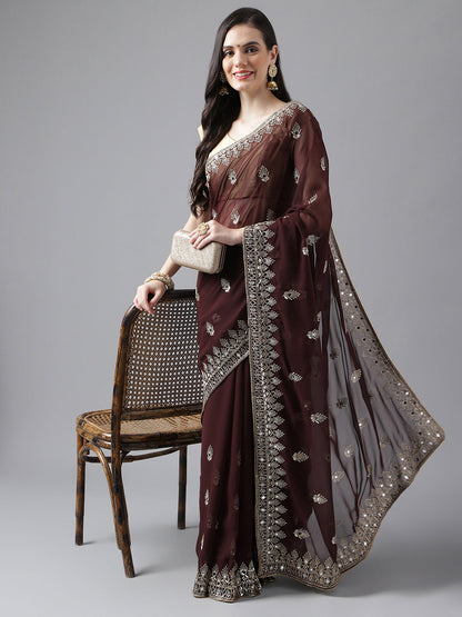 Classic Traditional Georgette Saree with Satin Silk Blouse Piece