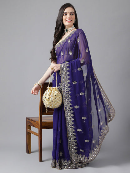 Classic Traditional Georgette Saree with Satin Silk Blouse Piece