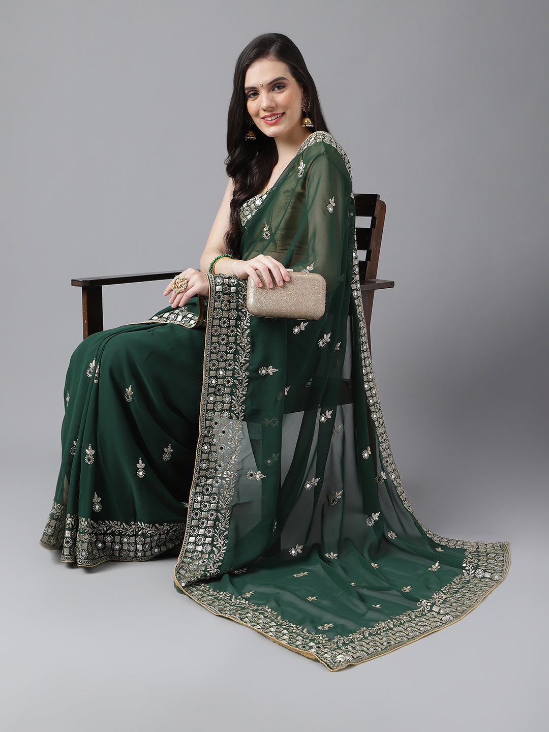 Classic Traditional Georgette Saree with Satin Silk Blouse Piece