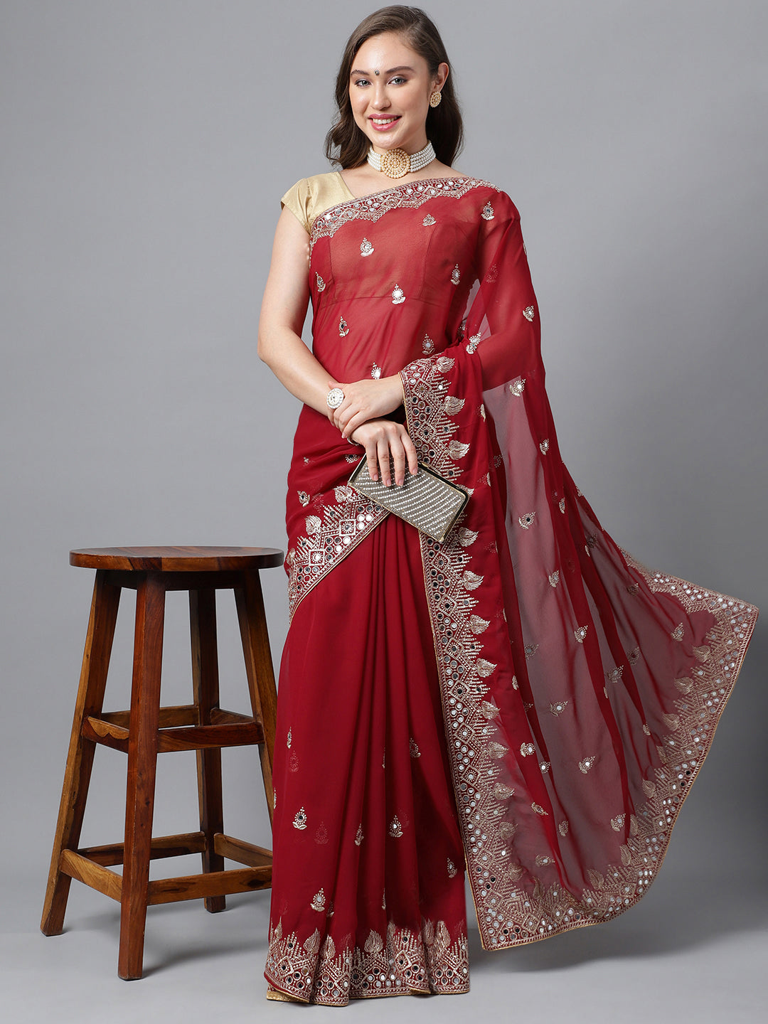 Classic Traditional Georgette Saree with Satin Silk Blouse Piece