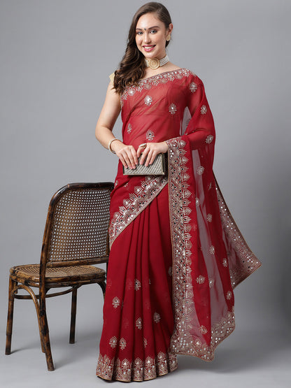 Classic Traditional Georgette Saree with Satin Silk Blouse Piece