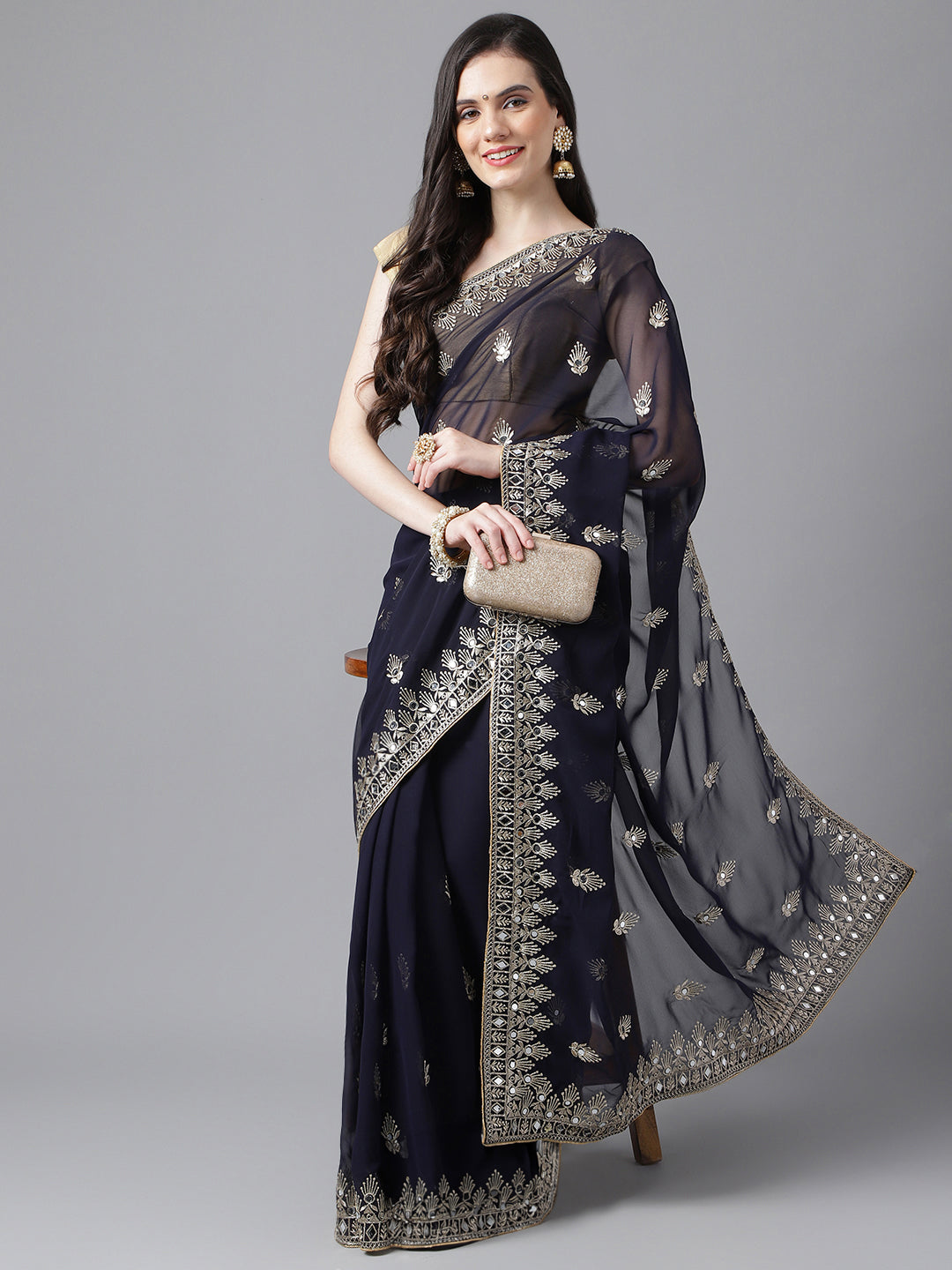 Classic Traditional Georgette Saree with Satin Silk Blouse Piece