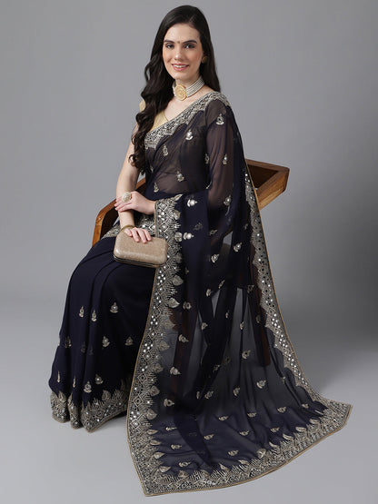 Classic Traditional Georgette Saree with Satin Silk Blouse Piece