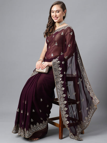 Classic Traditional Georgette Saree with Satin Silk Blouse Piece