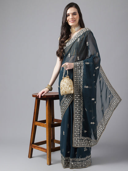 Classic Traditional Georgette Saree with Satin Silk Blouse Piece