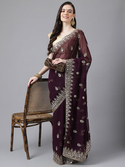 Classic Traditional Georgette Saree with Satin Silk Blouse Piece