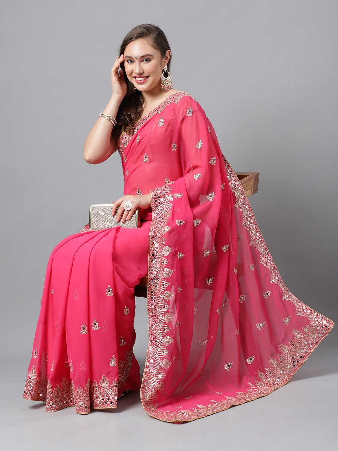 Classic Traditional Georgette Saree with Satin Silk Blouse Piece