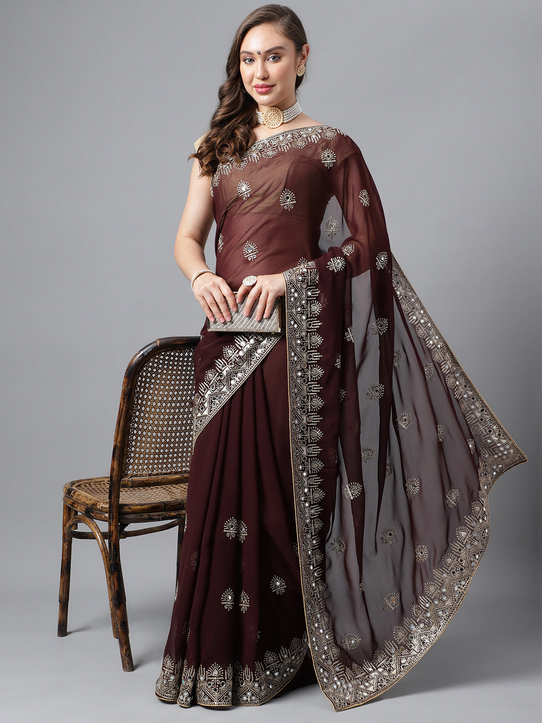 Classic Traditional Georgette Saree with Satin Silk Blouse Piece