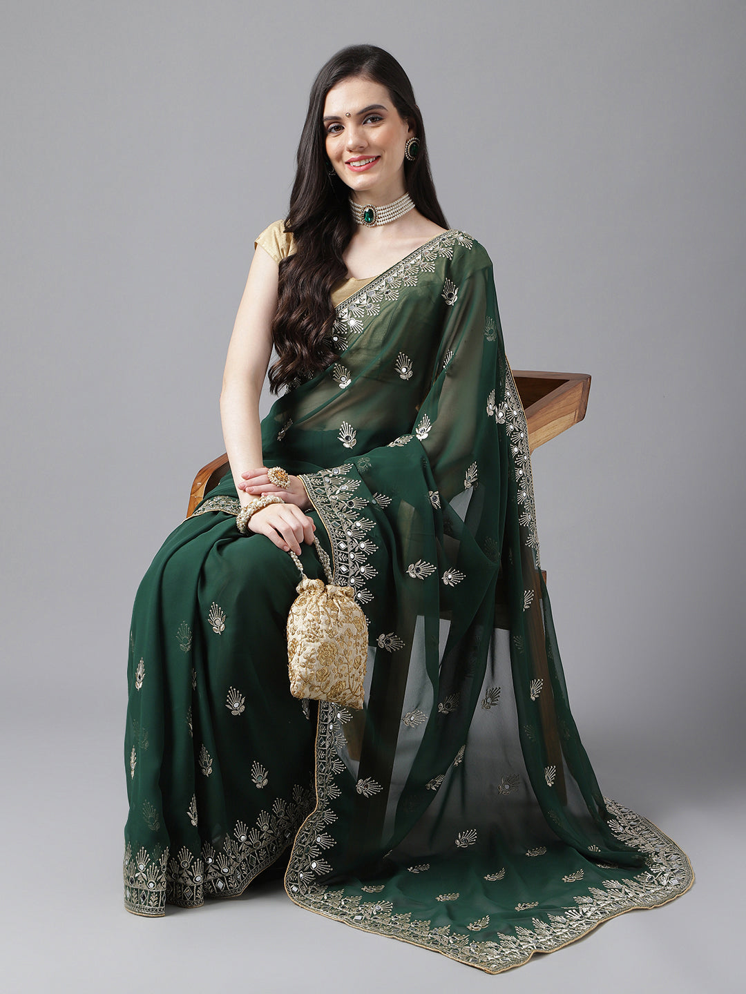 Classic Traditional Georgette Saree with Satin Silk Blouse Piece