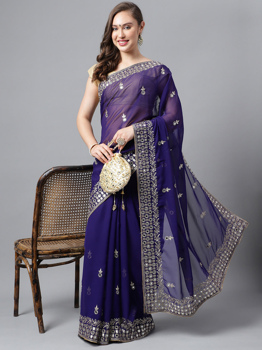 Classic Traditional Georgette Saree with Satin Silk Blouse Piece