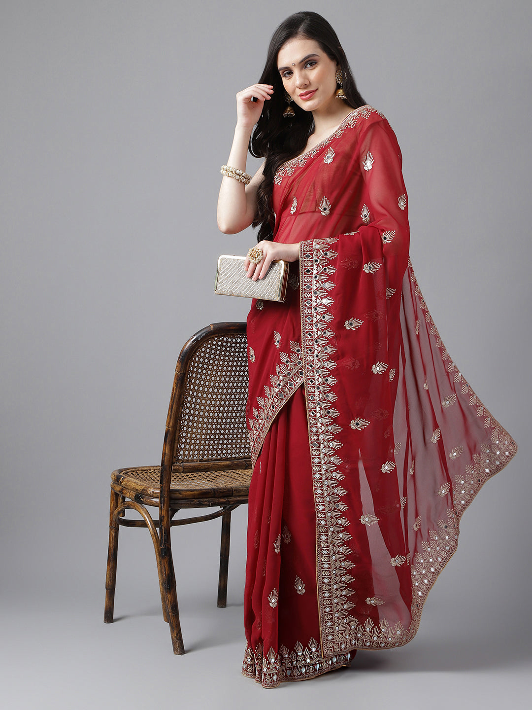 Classic Traditional Georgette Saree with Satin Silk Blouse Piece