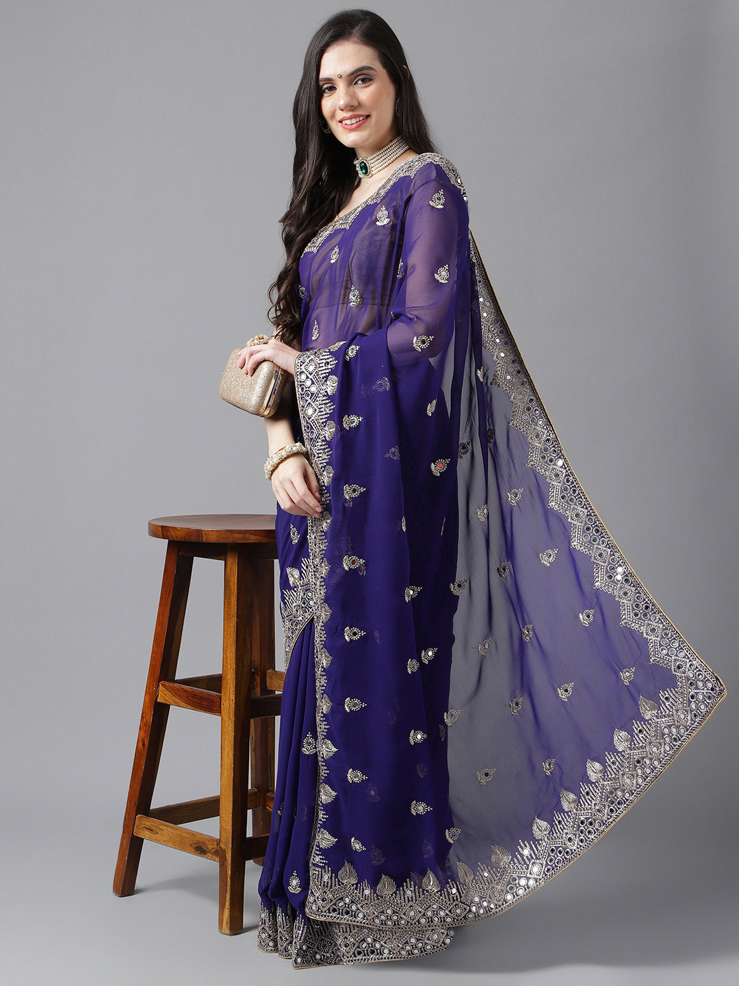 Classic Traditional Georgette Saree with Satin Silk Blouse Piece