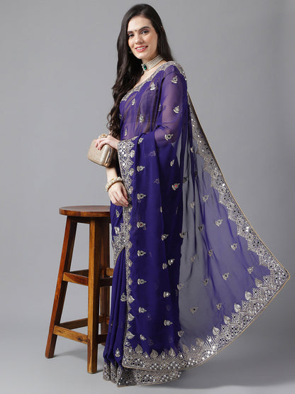 Classic Traditional Georgette Saree with Satin Silk Blouse Piece