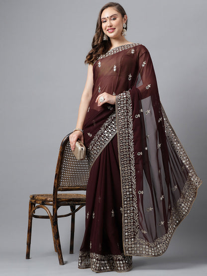 Classic Traditional Georgette Saree with Satin Silk Blouse Piece