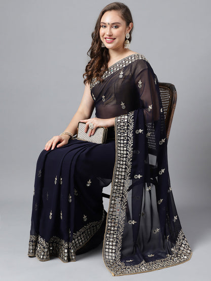 Classic Traditional Georgette Saree with Satin Silk Blouse Piece