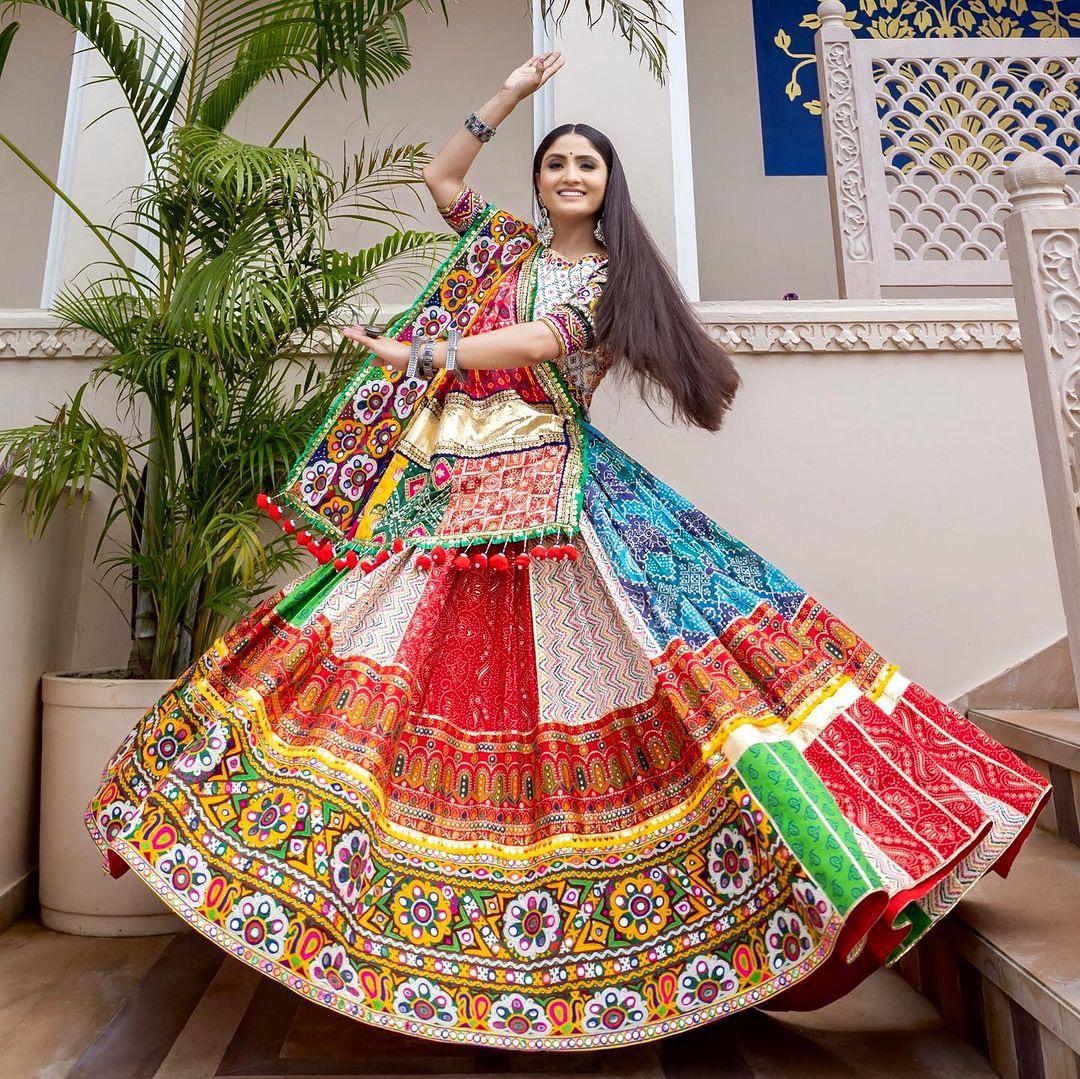 Multicolor Embroidered Navratri Chaniya Choli with Mirror Work