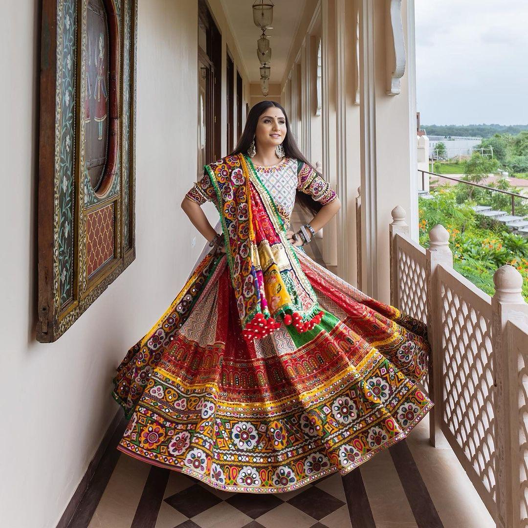 Multicolor Embroidered Navratri Chaniya Choli with Mirror Work