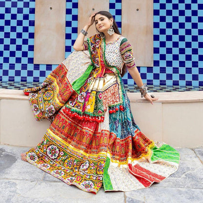 Multicolor Embroidered Navratri Chaniya Choli with Mirror Work