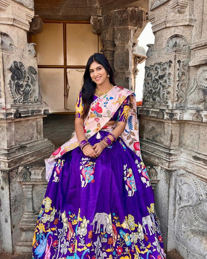 Vibrant Purple Ethnic Lehenga with Animal Motif Design and Floral Dupatta