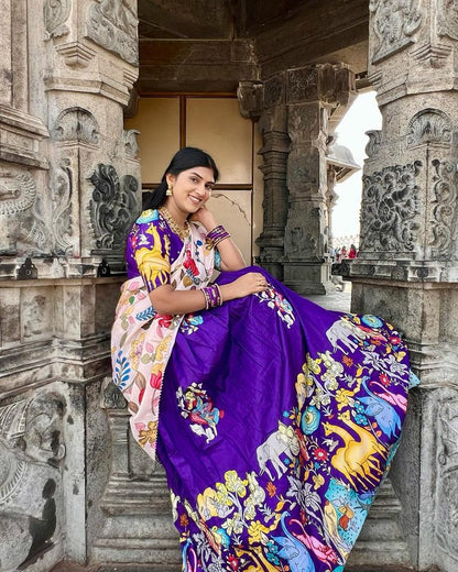 Vibrant Purple Ethnic Lehenga with Animal Motif Design and Floral Dupatta