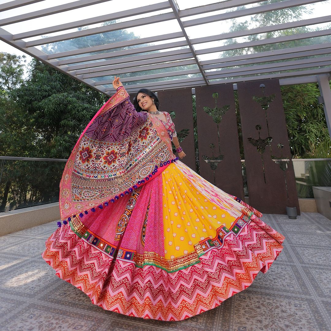 Vibrant Multicolor Traditional Gujarati Chaniya Choli with Intricate Embroidery