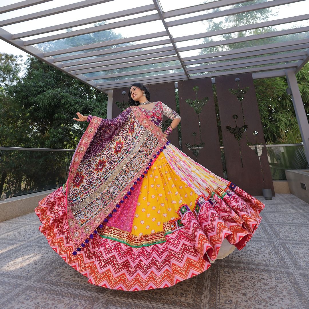 Vibrant Multicolor Traditional Gujarati Chaniya Choli with Intricate Embroidery