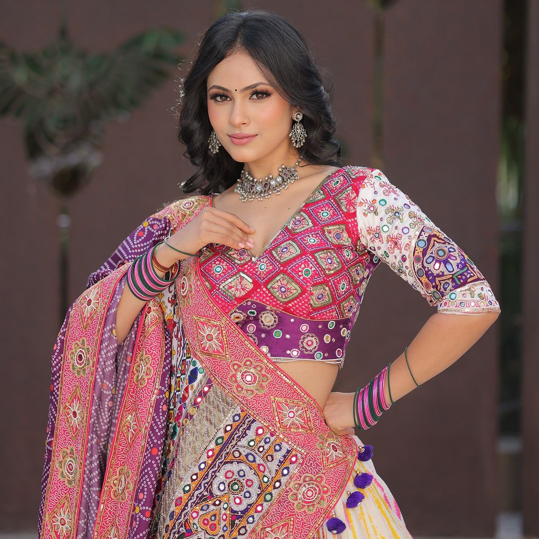 Vibrant Multicolor Traditional Gujarati Chaniya Choli with Intricate Embroidery