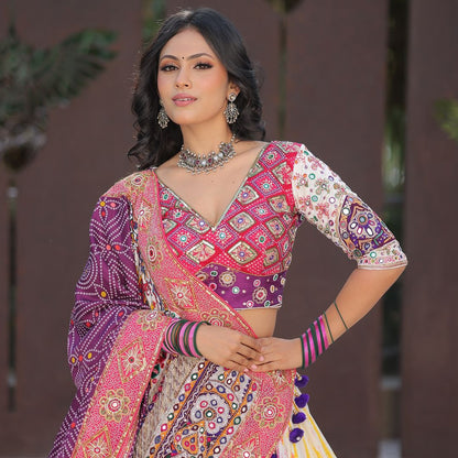 Vibrant Multicolor Traditional Gujarati Chaniya Choli with Intricate Embroidery