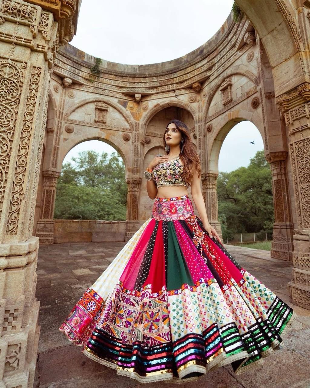 Vibrant Multicolor Mirror Work Lehenga for a Stunning Navratri Look