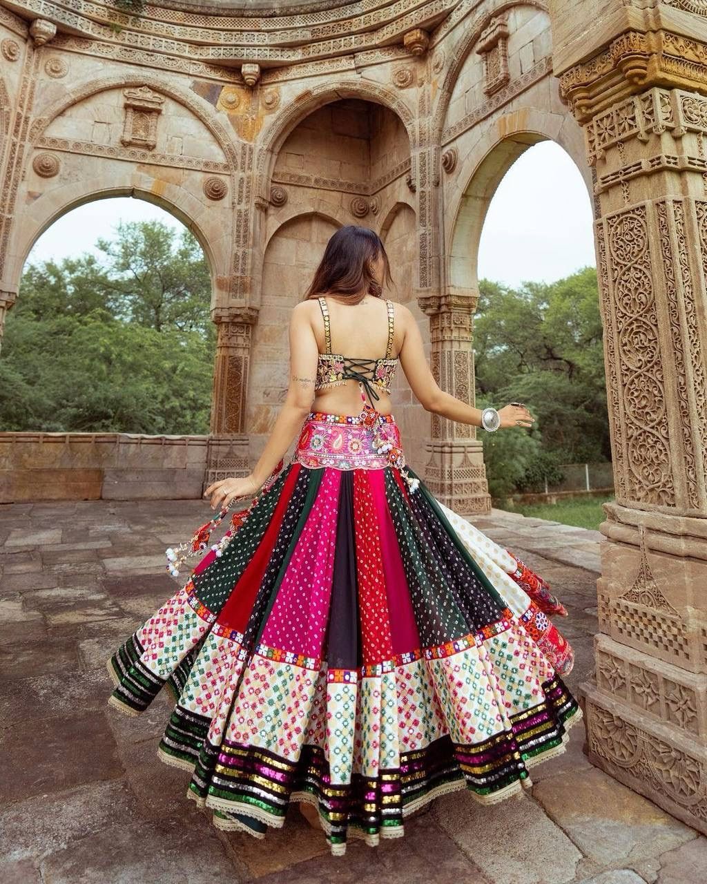 Vibrant Multicolor Mirror Work Lehenga for a Stunning Navratri Look